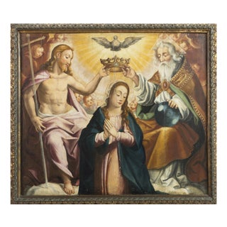 European School Artist, The Coronation of the Virgin, 17th Century, Oil on Panel For Sale