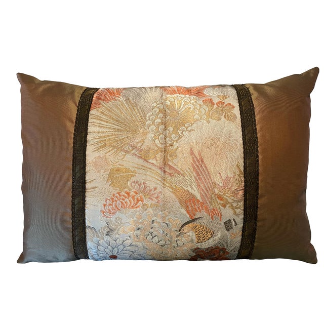 1960s Vintage Japanese Obi Silk Decorative Pillows, Pair, 26" X 18" For Sale - Image 5 of 9