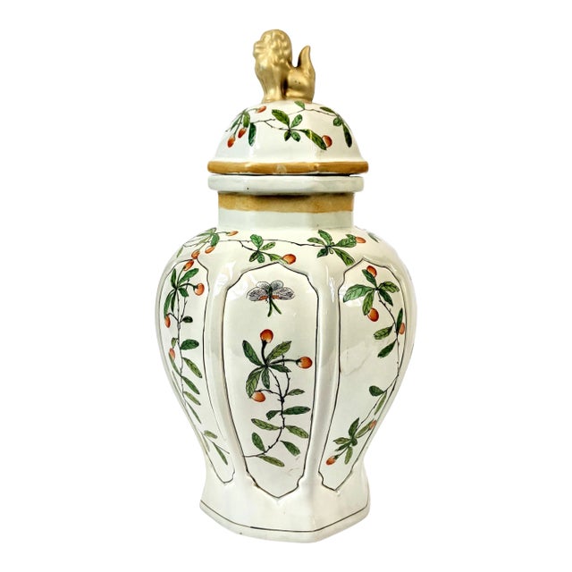 Late 20th Century Chinoiserie Hand Painted Ginger Jar For Sale