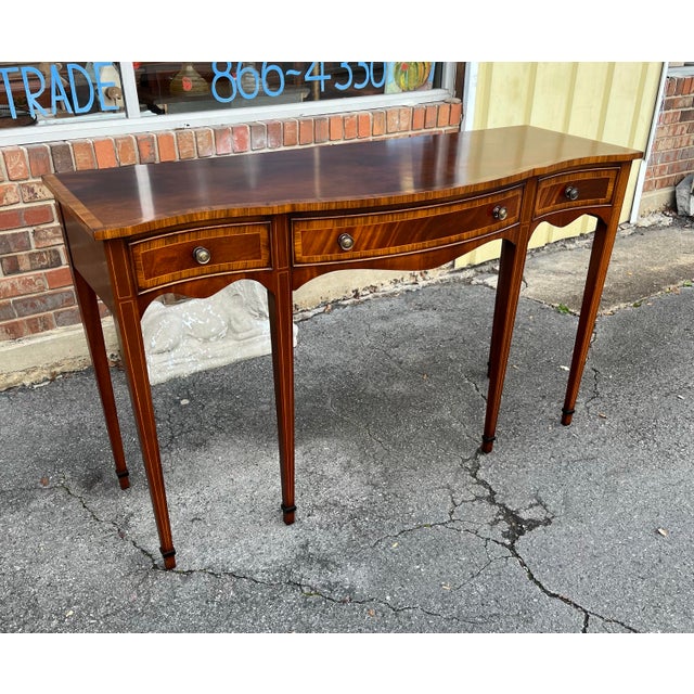 Brown Late 20th Century English Banded Mahogany Sideboard For Sale - Image 8 of 12