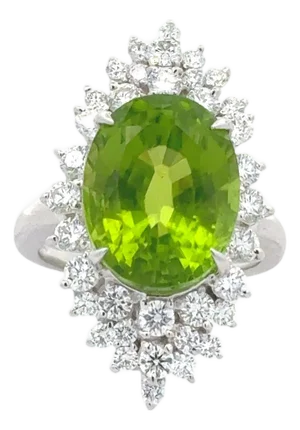 11.75 Carat Peridot Diamond Platinum Burst Ring, Size 6.25