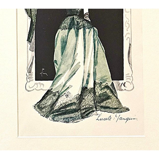 Green 1945 Rare PAIR-Mid-Century French Evening Gowns-Rene Gruau, Matted For Sale - Image 8 of 8