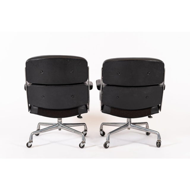 1980s Pair Eames Herman Miller Time Life Black Leather Office Chairs 1980s For Sale - Image 5 of 17