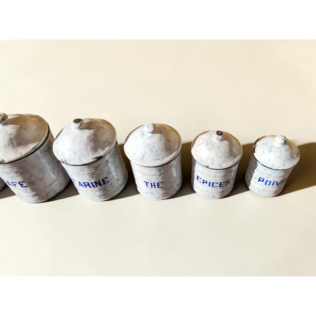 1940s Enameled Sheet Metal Spice Jars, 1940s, Set of 6 For Sale - Image 5 of 10