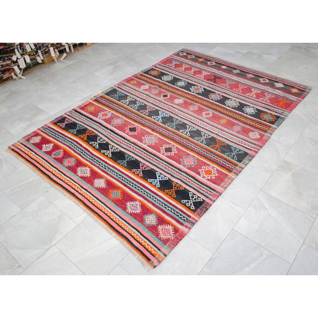 1960s 1960s Hand Woven Turkish Kilim Colorful Flat Weave Area Rug For Sale - Image 5 of 13