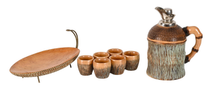 Bar Set in Carved Wood and Brass by Aldo Tura for Macabo, Italy, 1950s, Set of 8