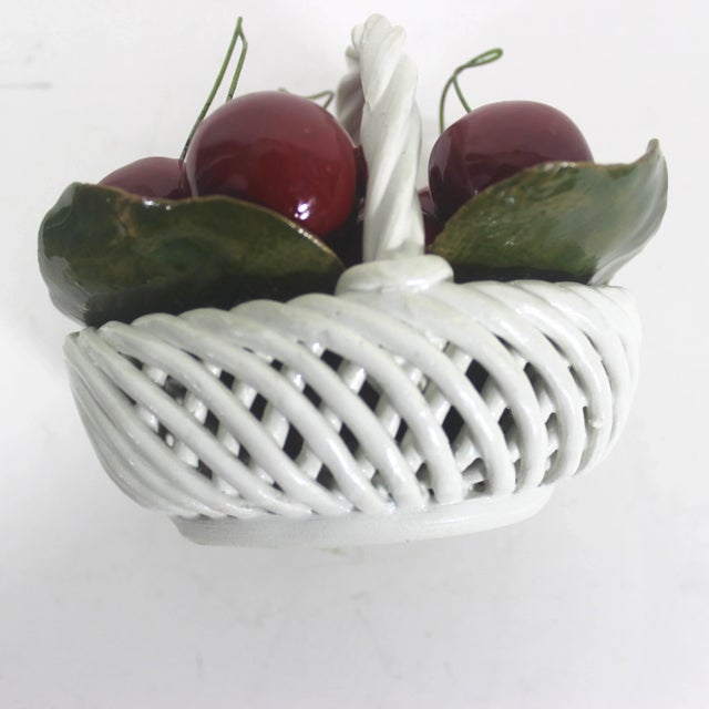 Vintage Italian Ceramic Basket With Cherries Centrepiece Small Table Decor Tablescape For Sale - Image 9 of 10