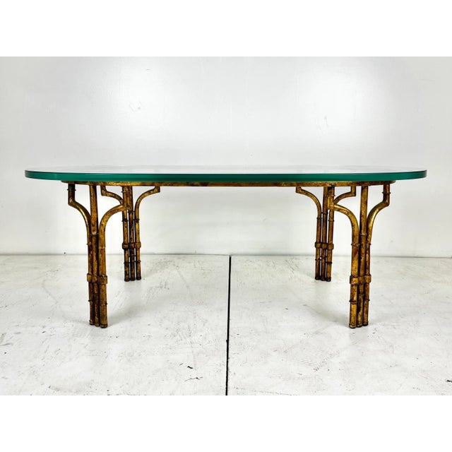 Mid-Century Modern Vintage Gilt Gold Faux Bamboo Coffee Table For Sale - Image 3 of 10