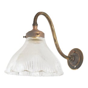 Vintage Reclaimed Glass Holophane Wall Light, 1950s For Sale