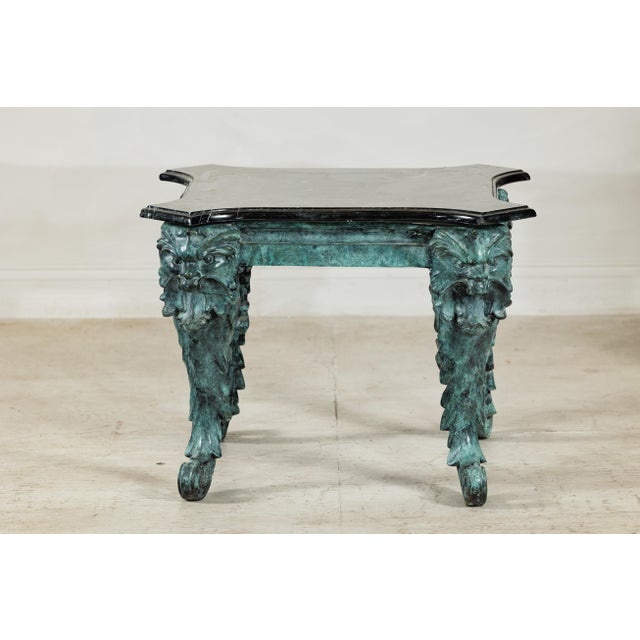 Late 20th Century Verdigris Bronze Side Table with Mythological Figures & Black Marble Top For Sale - Image 12 of 18