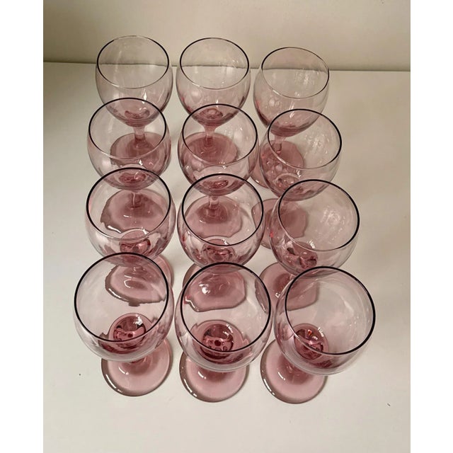 Art Deco Libbey Pink Plum Wine Glasses - S/12 For Sale - Image 3 of 9