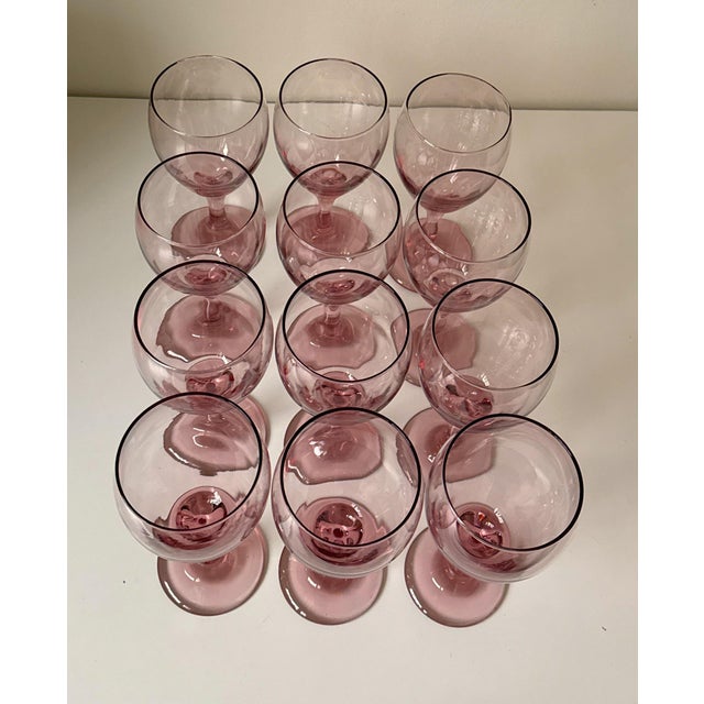 Art Deco Vintage Libbey Pink Plum Wine Glasses - New in Box - S/12 For Sale - Image 3 of 9