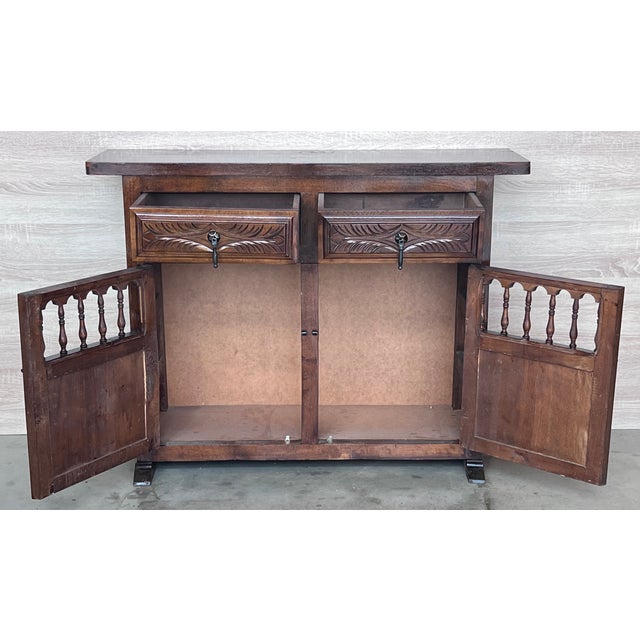Wood 20th Century Large Catalan Spanish Baroque Carved Walnut Credenza or Buffet For Sale - Image 7 of 12