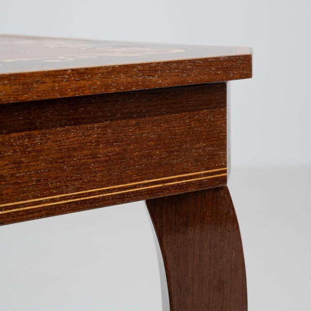 1960s 1960-1969 Italy Rich Walnut Brown Inlaid Marquetry Side Table For Sale - Image 5 of 11