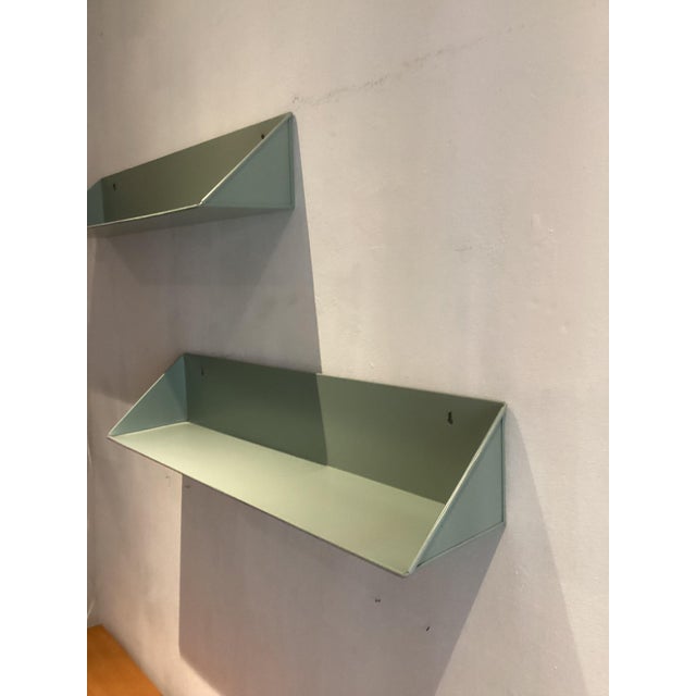 Vintage Industrial Shelves in Olive Green Metal, 1980s, Set of 2 For Sale - Image 4 of 7