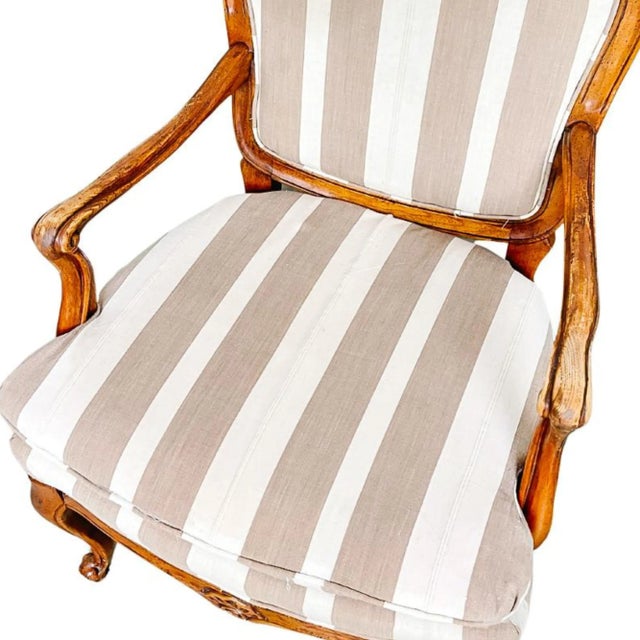 French Louis XV Style Striped Fauteuils Chairs - a Pair For Sale - Image 10 of 12