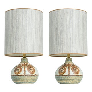 Ceramic Table Lamps with Silk Shades by Noomi Backhausen for Soholm, Denmark, 1960s, Set of 2 For Sale