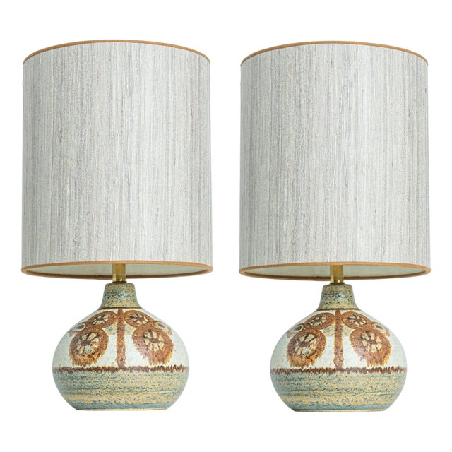 Ceramic Table Lamps with Silk Shades by Noomi Backhausen for Soholm, Denmark, 1960s, Set of 2 For Sale