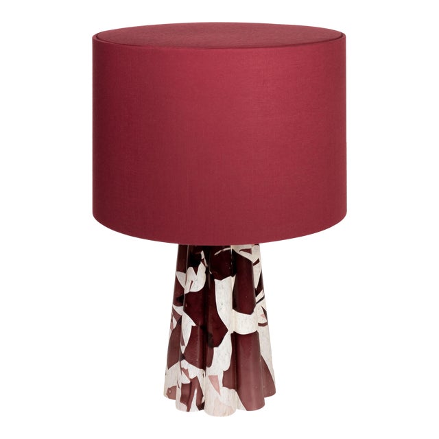 Stories of Italy Purple Nougat Scallop Bucket Lamp with Burgundy Lampshade For Sale