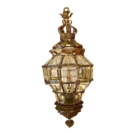 1900s Antique French Bronze 6 Light Lantern With Lion Motif For Sale - Image 10 of 10