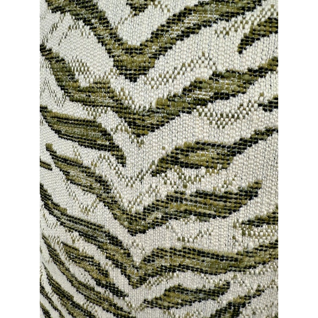 Custom pair of 22" pillows covered in Jane Churchill "Tibor" in color natural, green and cream woven fabric. These pillows...