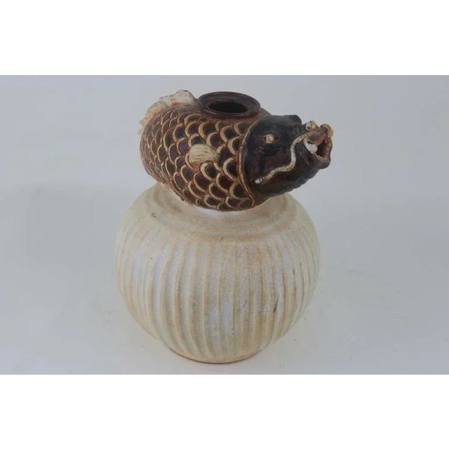 Contemporary Fantastical Vintage Thai Ceramic Fish Vase Vessel For Sale - Image 3 of 5