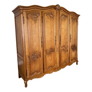 Vintage French Louis XVI Style Oak 4-Door Armoire For Sale