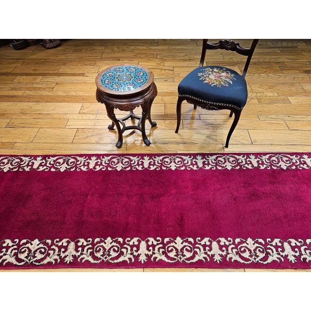 Textile Vintage Persian Tabriz Long Runner, Hand-Knotted Wool, Open Field Pattern, Crimson Red & Ivory, 3x19 For Sale - Image 7 of 8