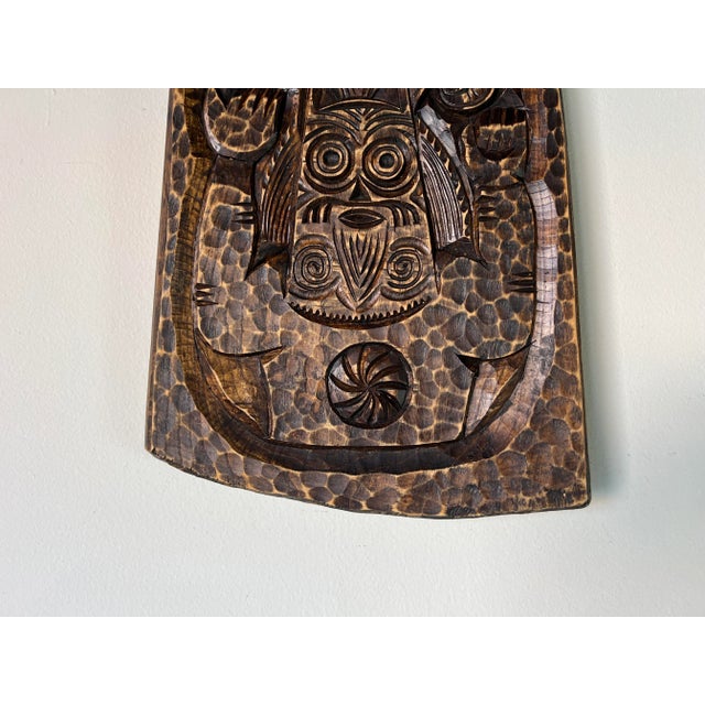 Vintage African or Mayan Hand Carved Wood Wall Art For Sale - Image 4 of 7