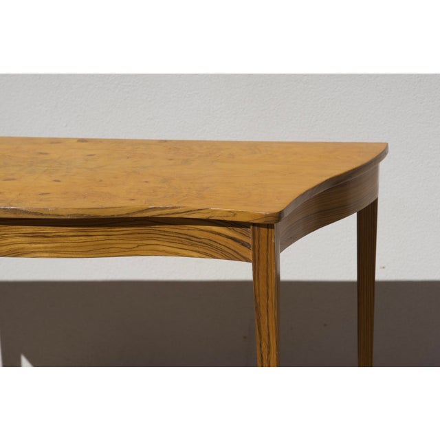 Sheraton-Style Zebrawood and Burl Serpentine Edge Console Table With Matching Zebra Side Chair For Sale - Image 12 of 13
