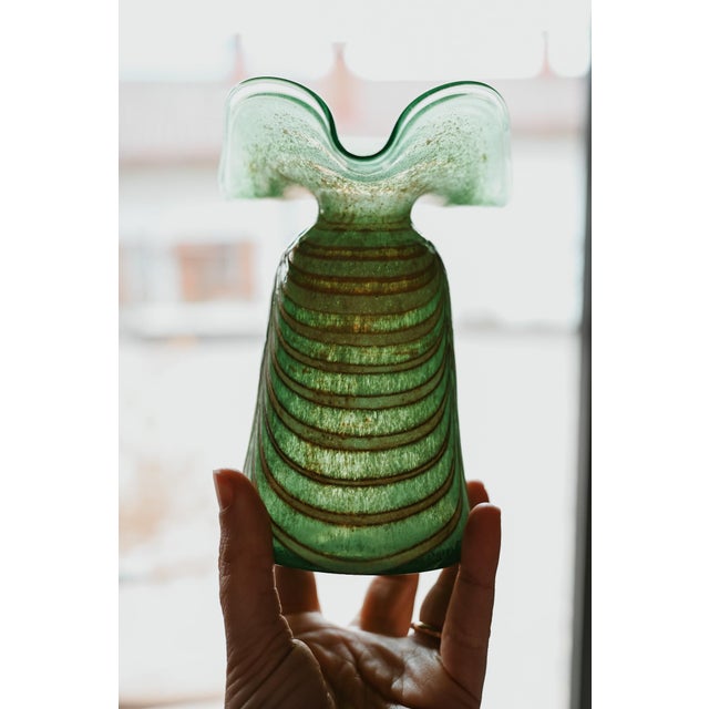 1920s Vintage Iridescent Green Glass Vase, 1920s For Sale - Image 5 of 6