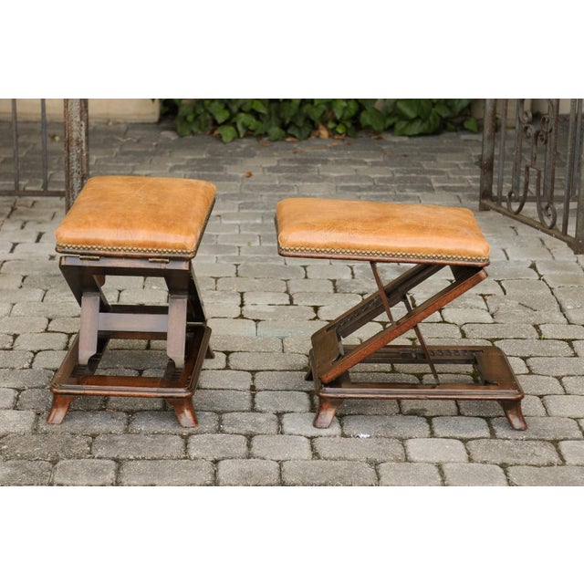 Pair of English Wooden Metamorphic Footstools with Leather Tops, circa 1860 For Sale In Atlanta - Image 6 of 12