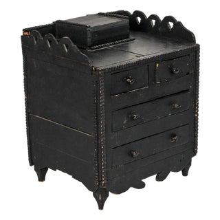 Early 20th Century Primitive Folk Art Jewelry Box Tabletop Chest of Drawers Tramp Art Detail For Sale