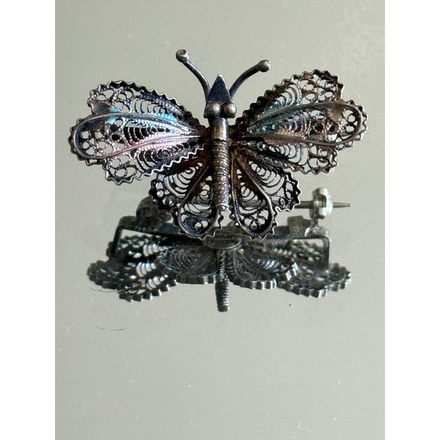 Mid Century Italian 800 Silver Filigree Butterfly Brooch For Sale In New York - Image 6 of 15