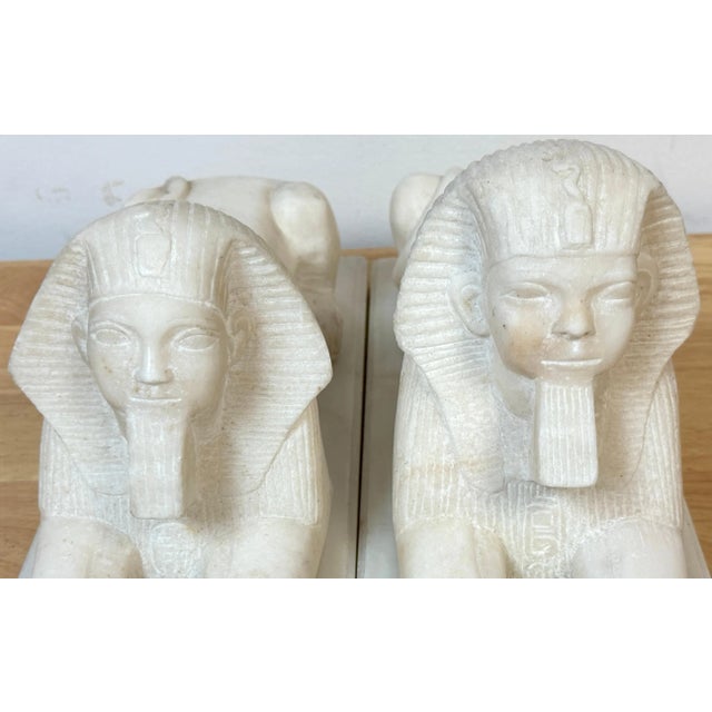 Stone Pair of 19th Century Grand Tour Hand-Carved Marble Sphinx Sculptures For Sale - Image 7 of 12