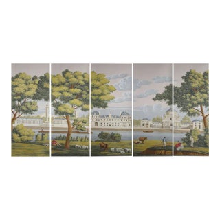 Chinoiserie Decor Wallpaper, Paris Monuments Western Scenics - Set of 5 For Sale
