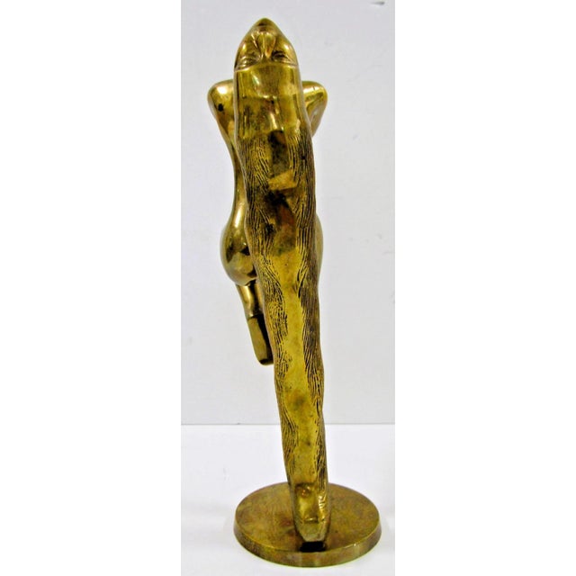 Metal Vintage Brass Art Deco Long Haired Nude Woman Sculpture Attributed Klara Sever For Sale - Image 7 of 14