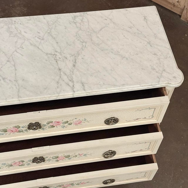 Late 20th Century French Louis XVI Painted Commode With Carrara Marble For Sale - Image 17 of 18