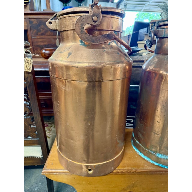 Antique French Copper Milk Can With Lid, Riveted Handles & Original Patina, Large Farmhouse Vessel For Sale - Image 4 of 5