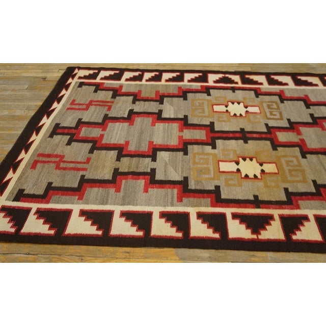 1920s 1920s Gray Geometric Tribal Antique American Navajo Rug 4' 9" X 8' 2" Flatweave Wool Carpet For Sale - Image 5 of 12