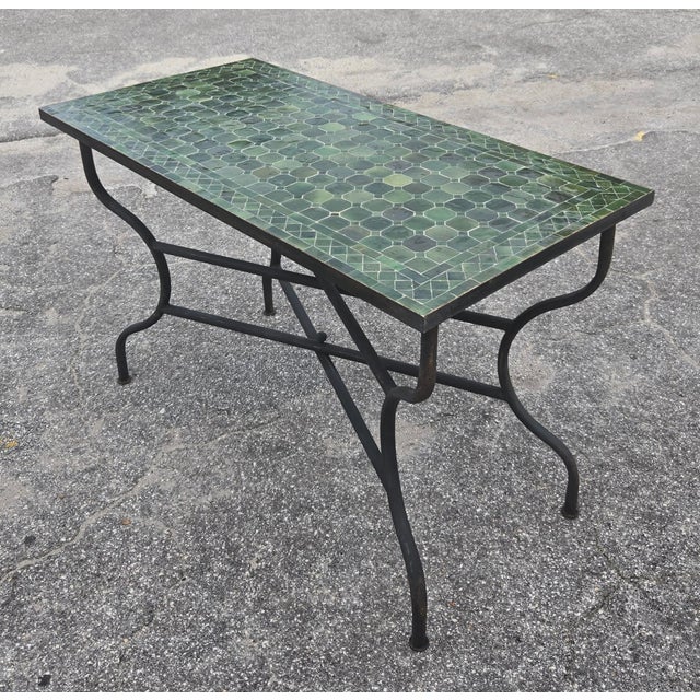 Green 48" Rectangular Handmade Moroccan Tamegroute Green Mosaic Table For Sale - Image 8 of 8