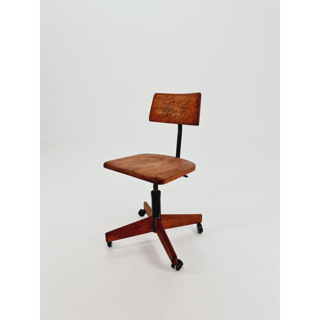 Bauhaus Swivel Office Chair in Wood by Stoll Giroflix, 1960s For Sale - Image 11 of 11