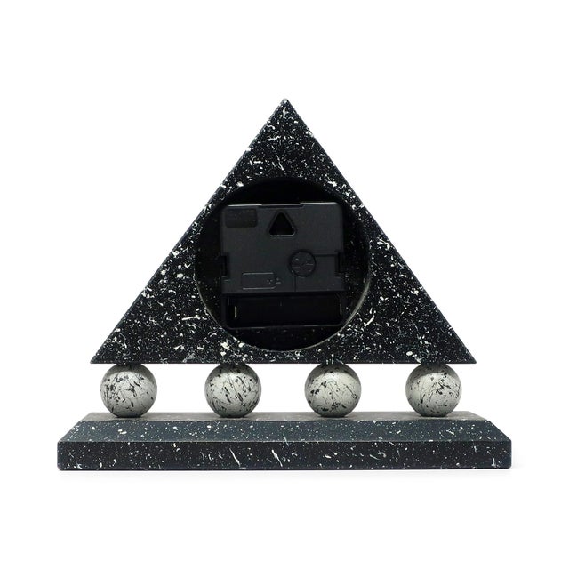 Wood 1980s Triangular Black Splatter Paint Desk Clock For Sale - Image 7 of 7