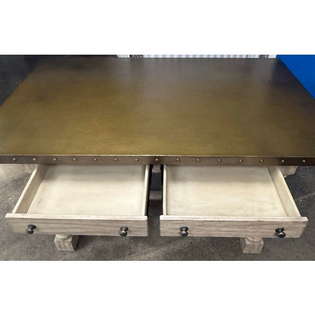 2000 - 2009 Lexington Twilight Bay Shelter Island Rectangle Bistro Table / Kitchen Island With Hammered Metal Top For Sale - Image 5 of 10