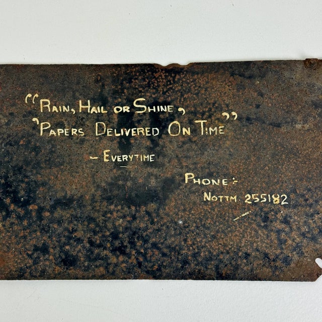 Metal Vintage Salvaged British Delivery Bicycle Trade Metal 'News Centre' Sign For Sale - Image 7 of 8