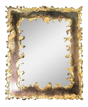 Brutalist Torch Cut Framed Rectangular Mirror in the Manner of Paul Evans