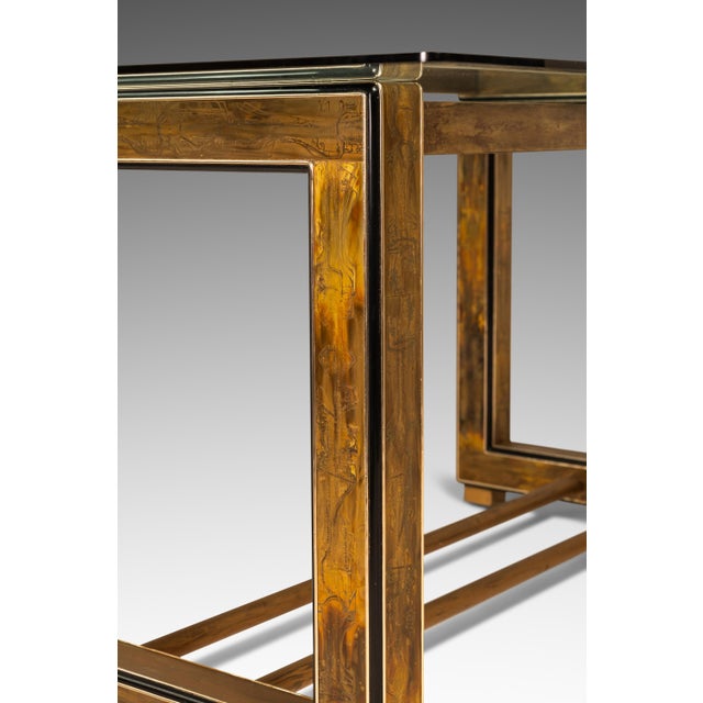 Mid-Century Modern Acid-Etched Brass Desk / Dining Table With Glass Top Attributed to Bernhard Rohne for Mastercraft, Usa, C. 1970s For Sale - Image 13 of 18