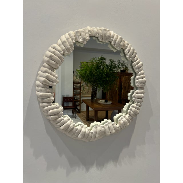 Richard Etts Vintage 1976 Surrealist Mid-Century Modern Richard Etts "Hands" Round Plaster Mirror,, Unmarked For Sale - Image 4 of 8