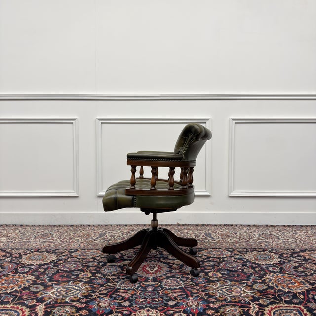 Chesterfield Desk Chair in Green Leather For Sale - Image 3 of 8
