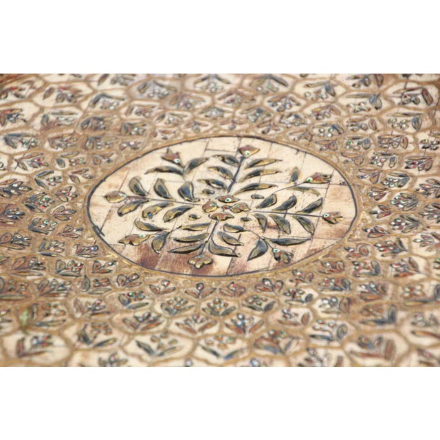 Indian Mughal Style Overlaid and Hand Painted Metal Platter 1950 For Sale - Image 11 of 13